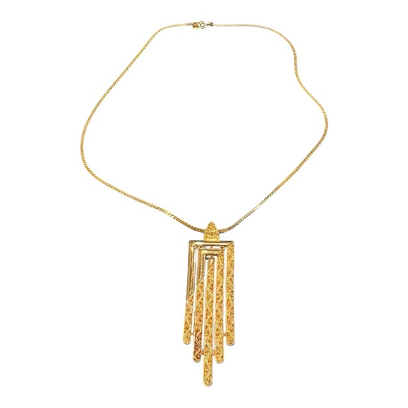 Monet Vintage Gold-Tone Geometric Art Deco Pendant Necklace J12 - Picture 1 of 9